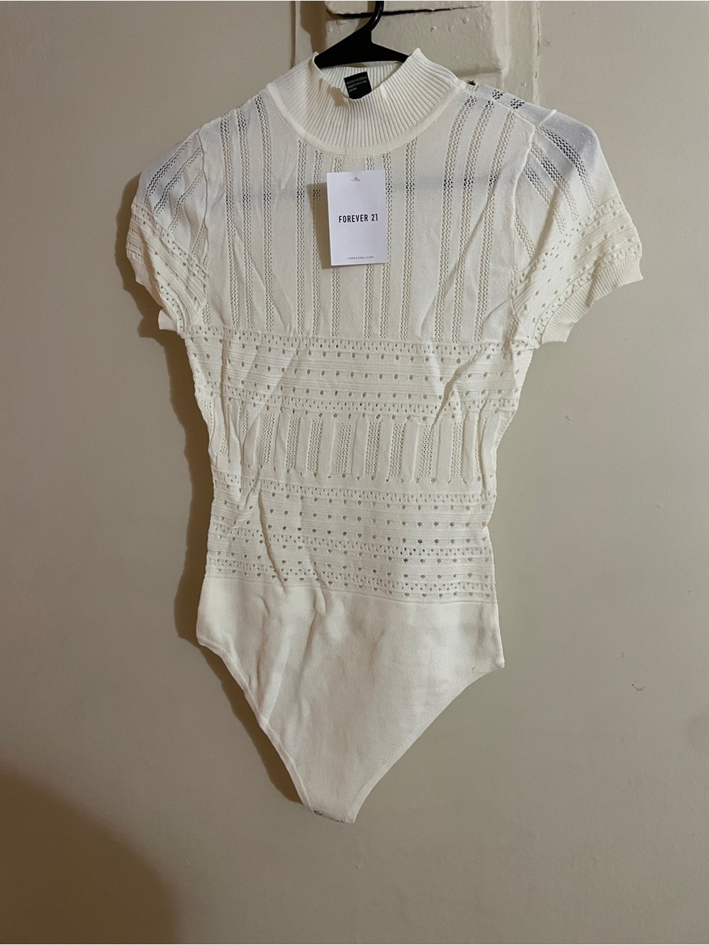 Forever 21 vanilla Short-Sleeve Knit Bodysuit with Mock Neck